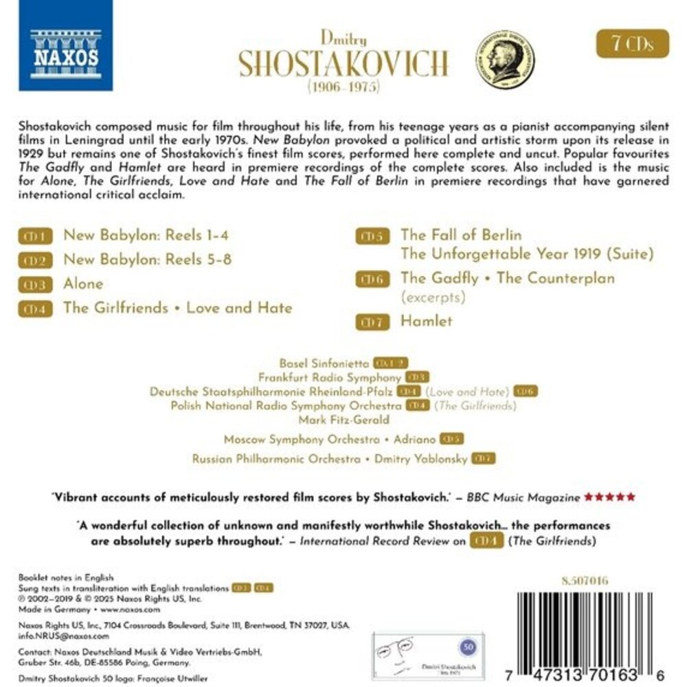 Naxos SHOSTAKOVICH: MUSIC FOR FILM (7CD)