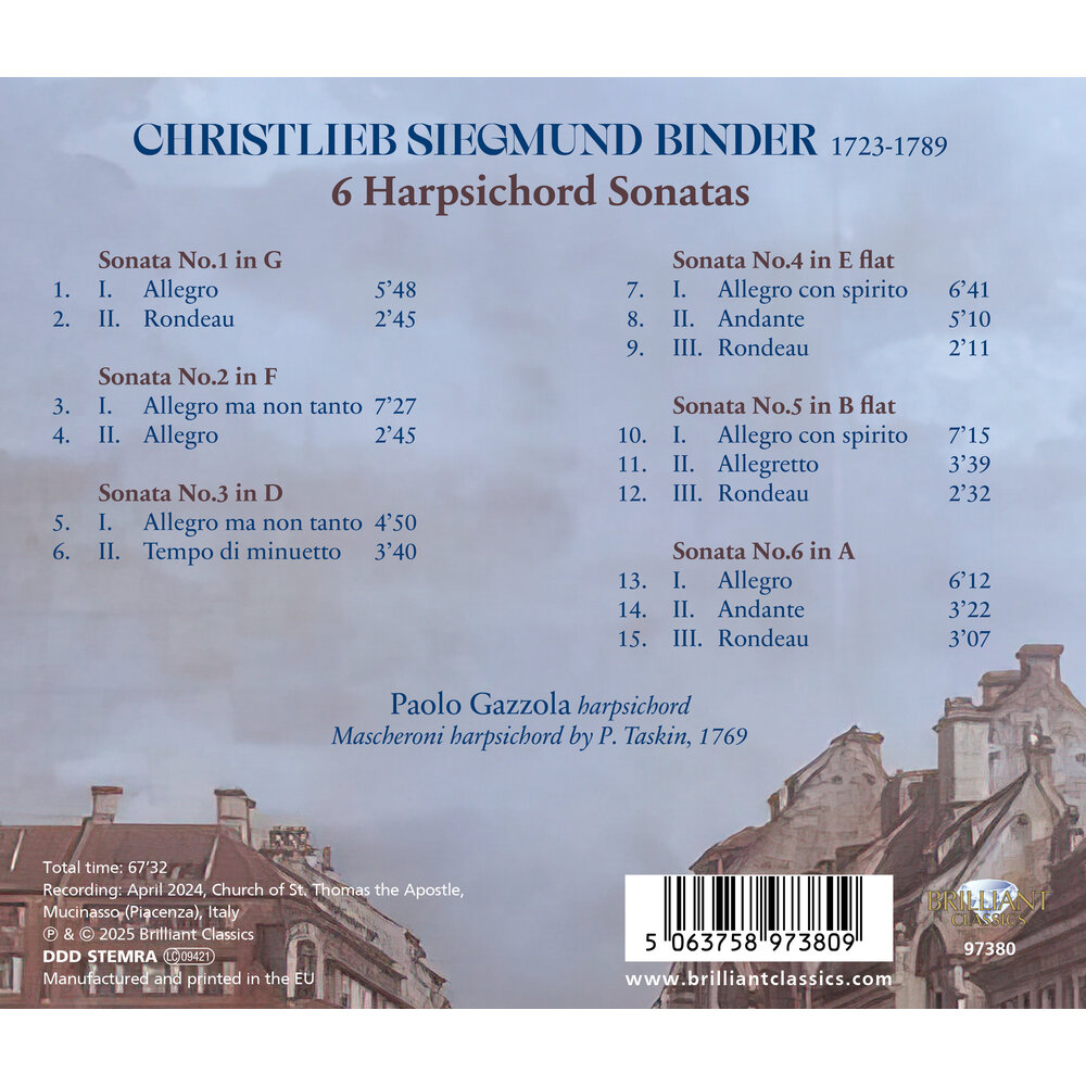 Brilliant Classics C.S. BINDER: 6 HARPSICHORD SONATAS