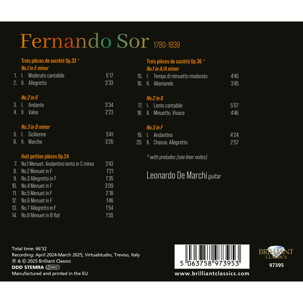 Brilliant Classics SOR: PIÈCES DE SOCIÉTÉ OP.33 & OP.36, HUIT PETITES PIÈCES OP.24