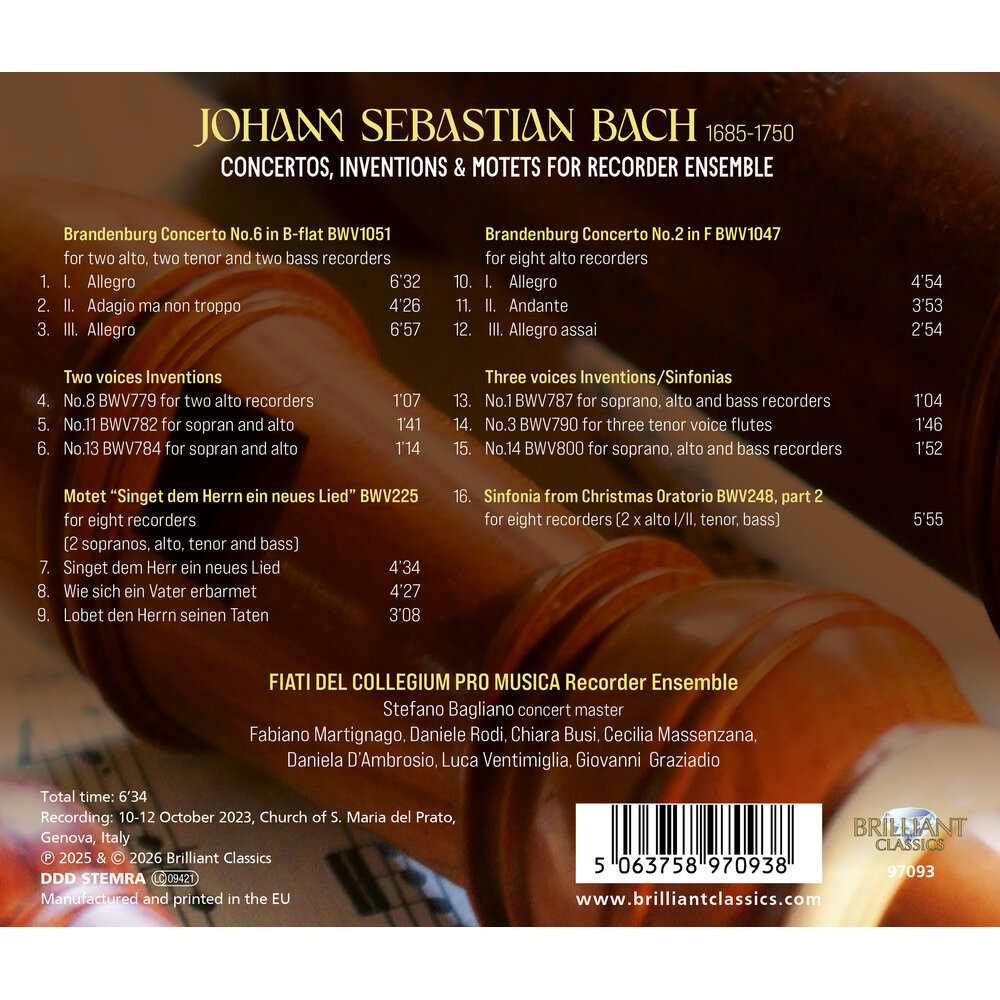 Brilliant Classics J.S. BACH: CONCERTOS, INVENTIONS & MOTETS FOR RECORDER ENSEMBLE