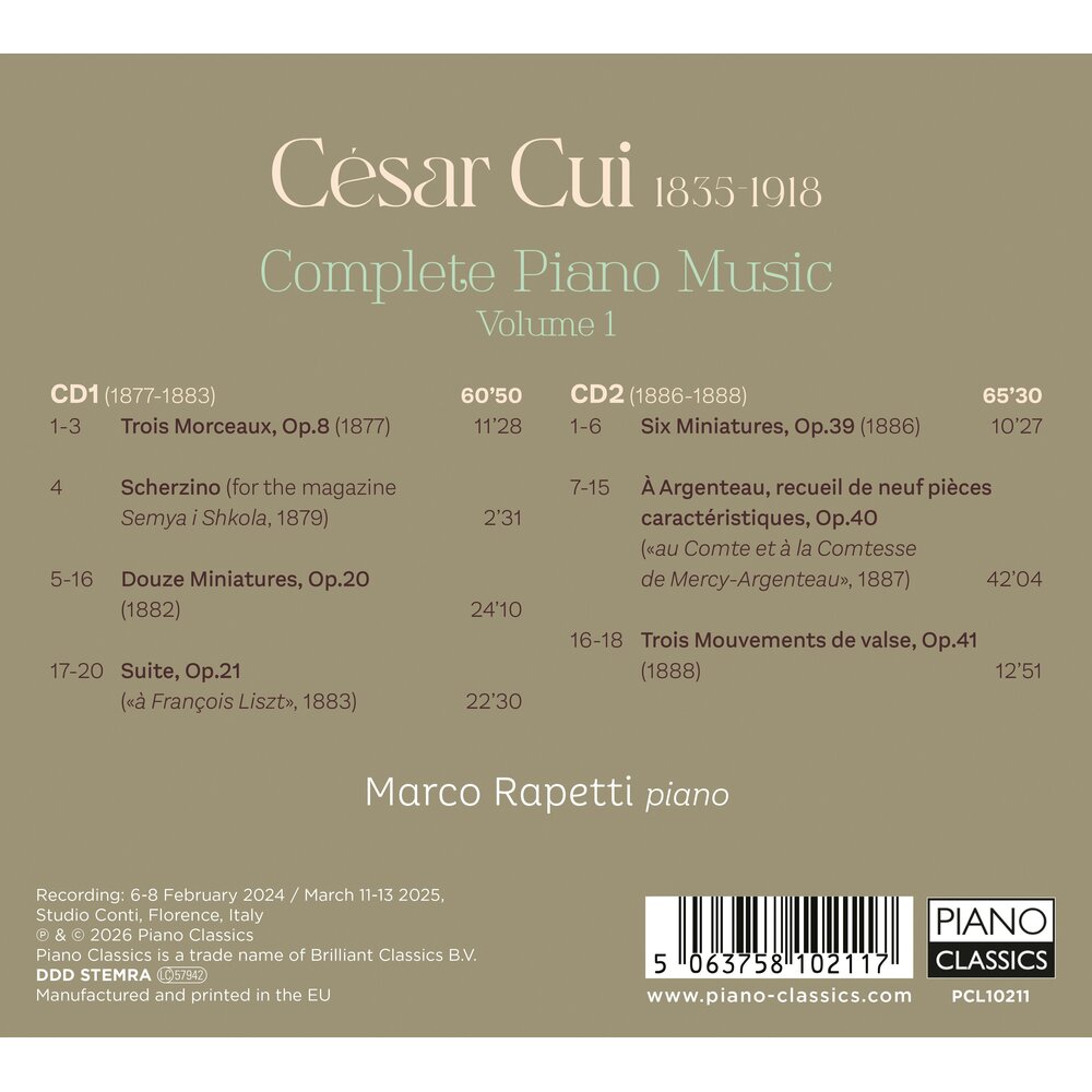 Piano Classics CUI: COMPLETE PIANO MUSIC, VOL. 1 (2CD)
