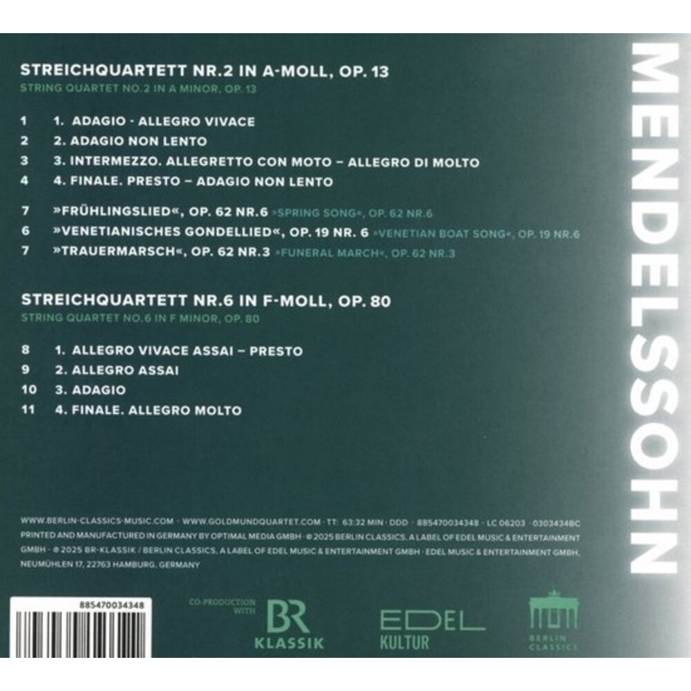 Berlin Classics GOLDMUND QUARTET: MENDELSSOHN
