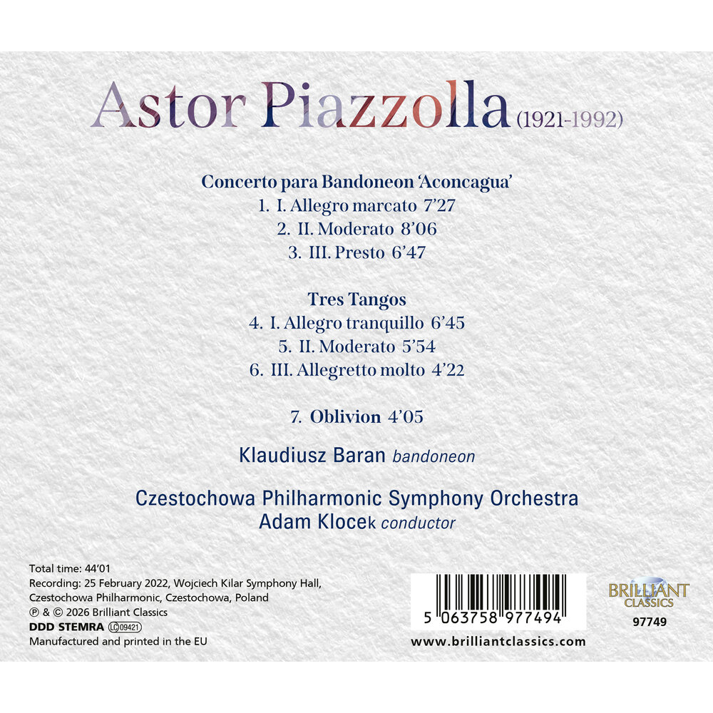 Brilliant Classics PIAZZOLLA: BANDONEON CONCERTO 'ACONCAGUA', TRES TANGOS, OBLIVION