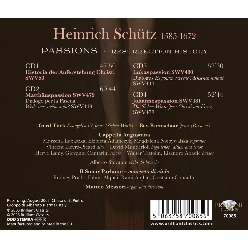Brilliant Classics SCHÜTZ: PASSIONS, RESURRECTION HISTORY (4CD)