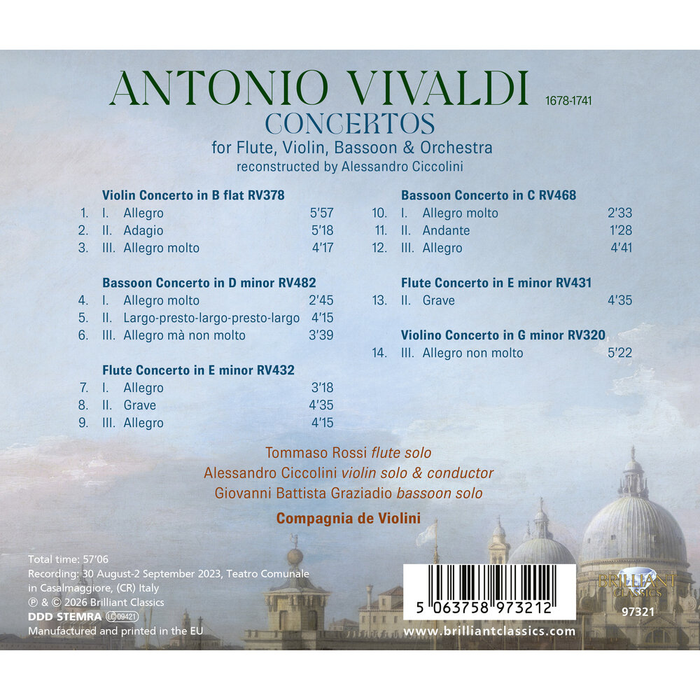 Brilliant Classics VIVALDI CONCERTOS FOR FLUTE, VIOLIN, BASSOON & ORCHESTRA