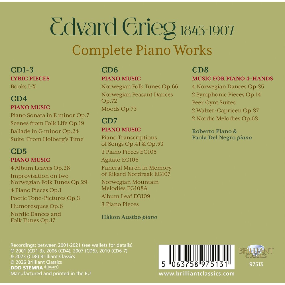 Brilliant Classics GRIEG: COMPLETE PIANO WORKS (8CD)