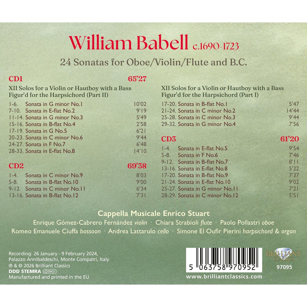 Brilliant Classics BABELL: 24 SONATAS FOR OBOE/VIOLIN/FLUTE AND B.C. (3CD)