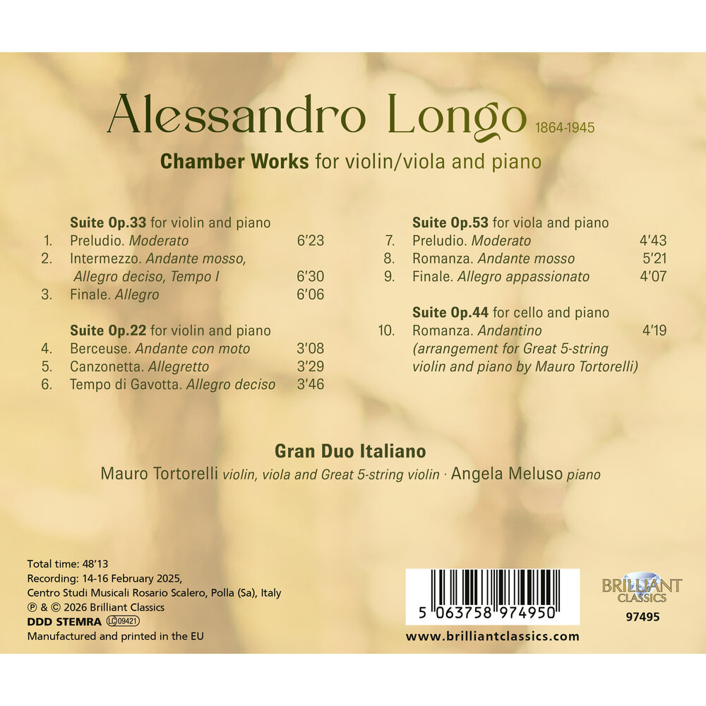 Brilliant Classics LONGO: CHAMBER MUSIC FOR VIOLIN/VIOLA & PIANO