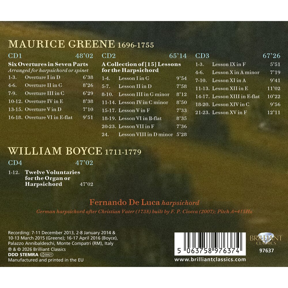 Brilliant Classics GREENE: OVERTURES & LESSONS: BOYCE: VOLUNTARIES (4CD)