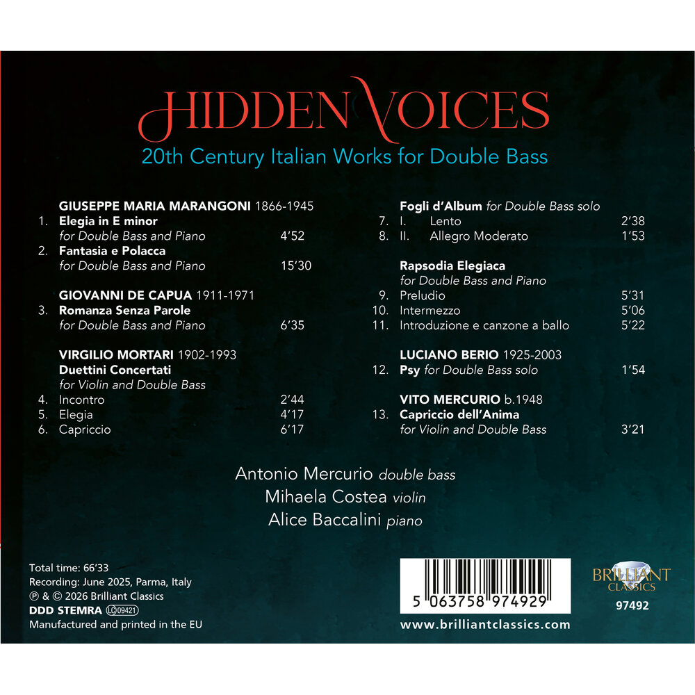 Brilliant Classics HIDDEN VOICES: 20TH CENTURY ITALIAN WORKS FOR DOUBLE BASS