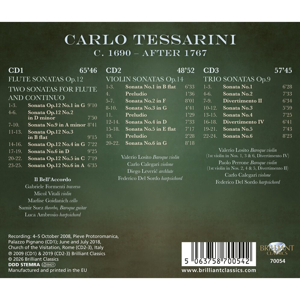 Brilliant Classics TESSARINI: FLUTE SONATAS, VIOLIN SONATAS & TRIO SONATAS (3CD)