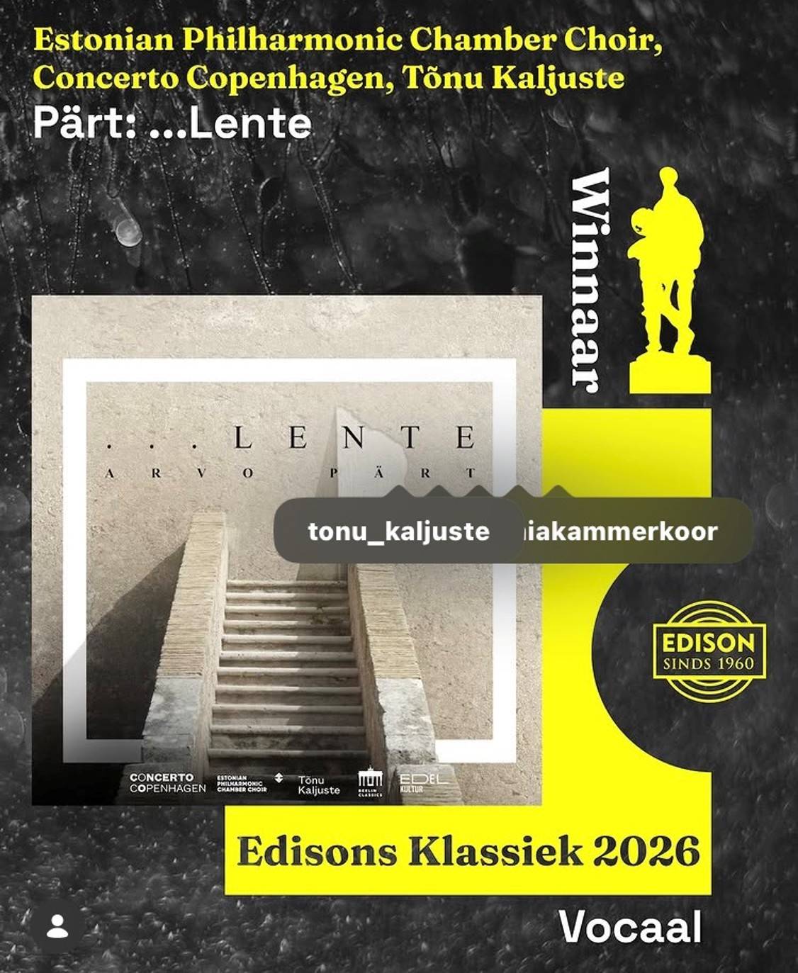 ARVO PÄRT: ....LENTE   EDISON WINNAAR 2026