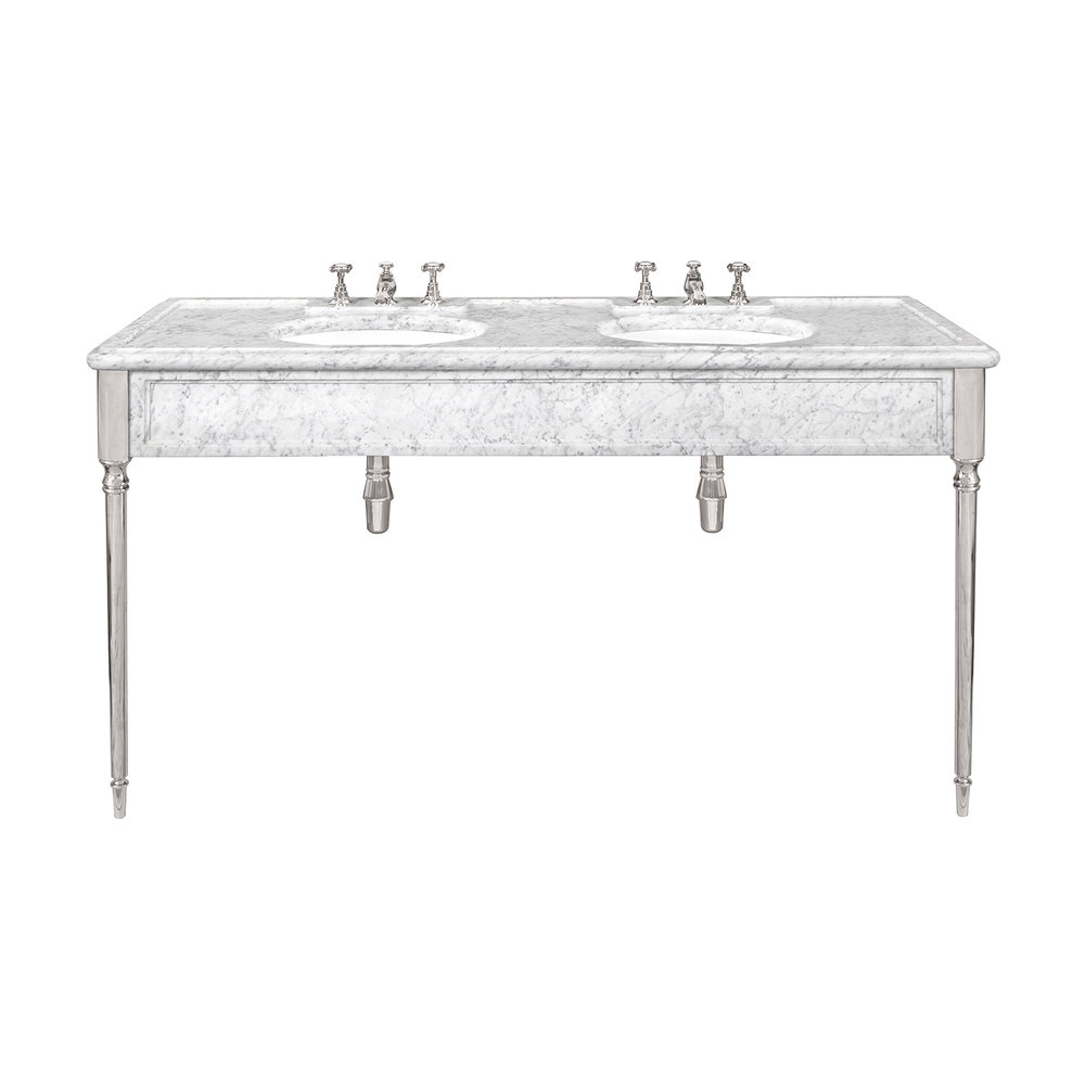 Lefroy Brooks Marble LB Edwardian Doppel-Konsolenwaschtisch aus Carrara Marmor mit Füssen LB-6434WH