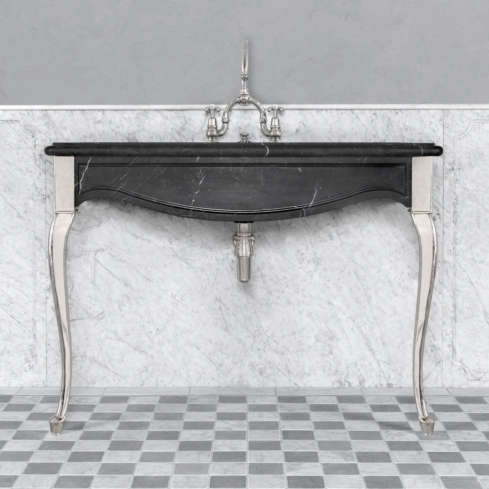 Lefroy Brooks Marble LB La Chapelle single black marquina marble console with cabriole legs LB-6335BK