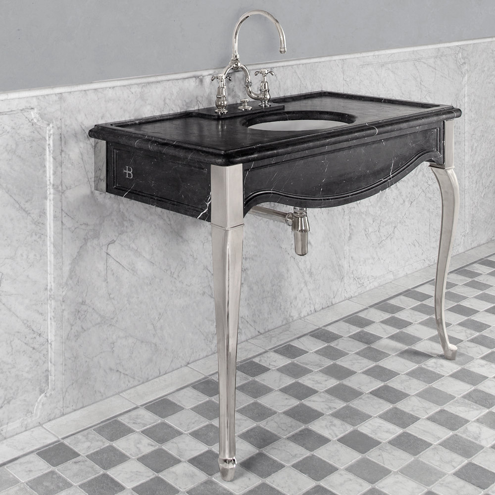 Lefroy Brooks Marble LB La Chapelle single black marquina marble console with cabriole legs LB-6335BK