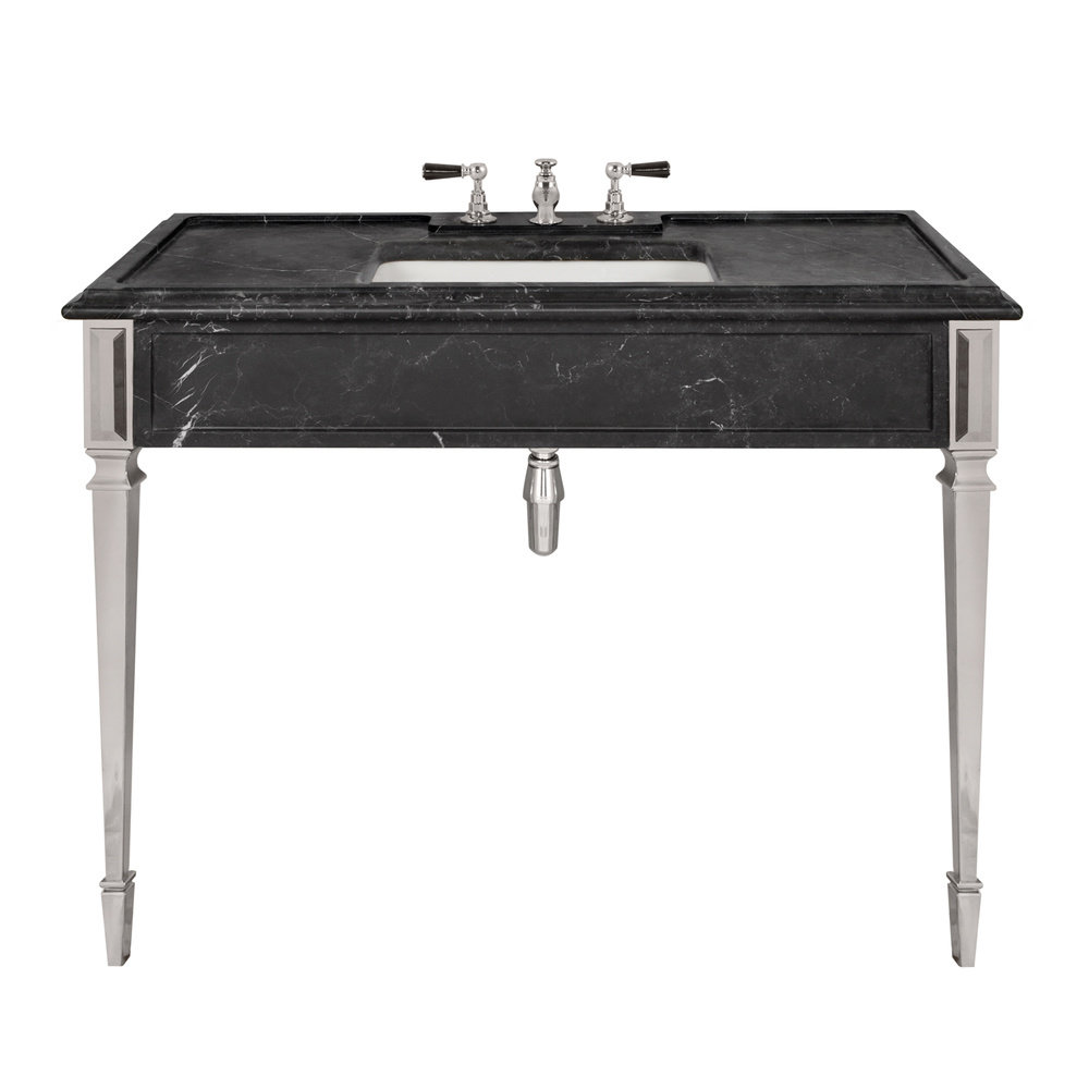 Lefroy Brooks Marble LB Mackintosh Konsolenwaschtisch aus Black Marquina Marmor mit Füssen Deco-Stil  LB-6343BK