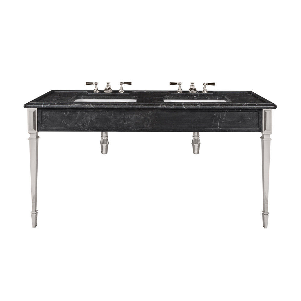 Lefroy Brooks Marble LB Mackintosh double black marquina marble console with square deco legs LB-6443BK