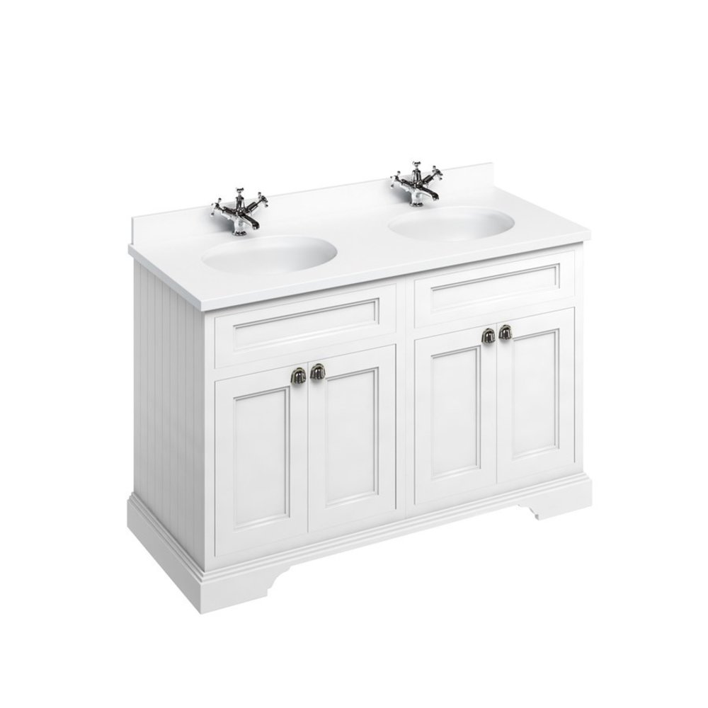 BB Edwardian 130 basin unit with white Minerva top and 2 basin FC9-BW12