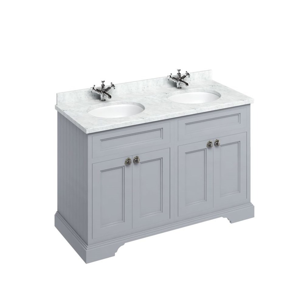 BB Edwardian 130 basin unit with Carrara white Minerva top and 2 basin FC9-BC12