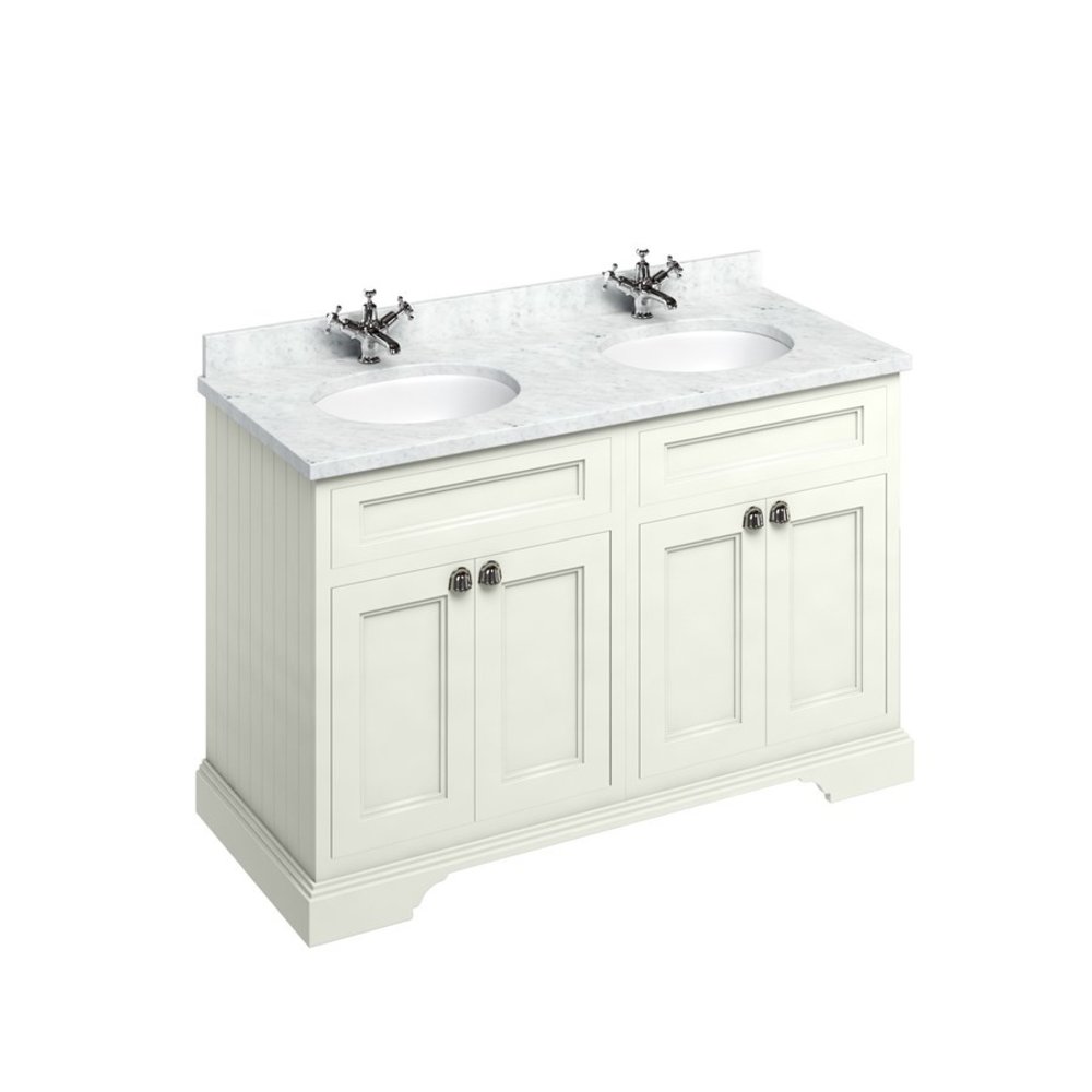 BB Edwardian 130 basin unit with Carrara white Minerva top and 2 basin FC9-BC12