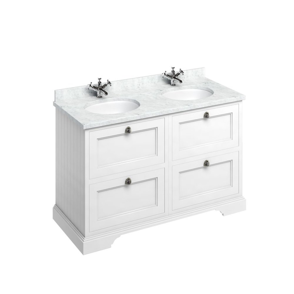 BB Edwardian 130 basin unit with Carrara white Minerva top and 2 basins FC10-BC12