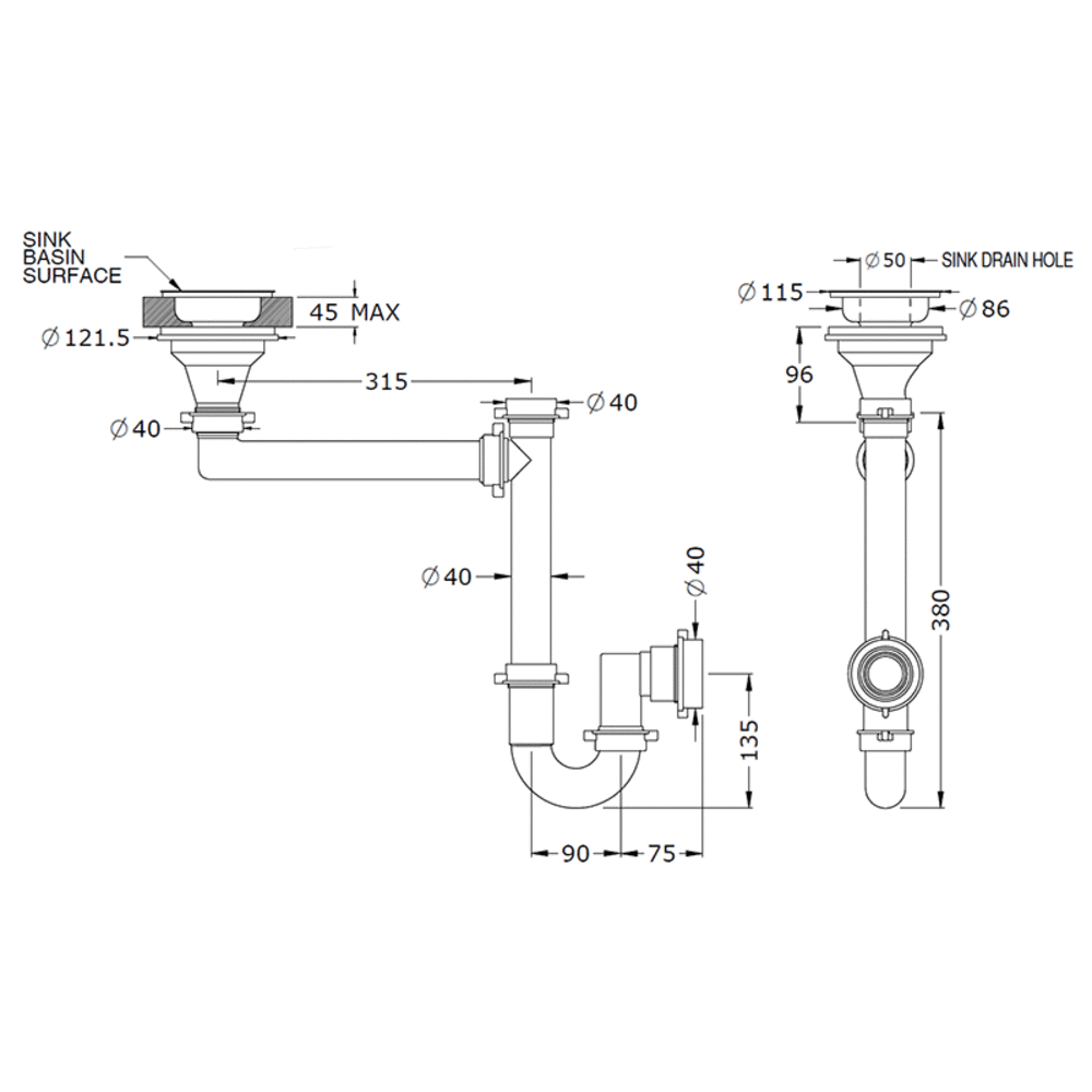 Perrin & Rowe Ablaufgarnitur für Einzelspülbecken E.6480