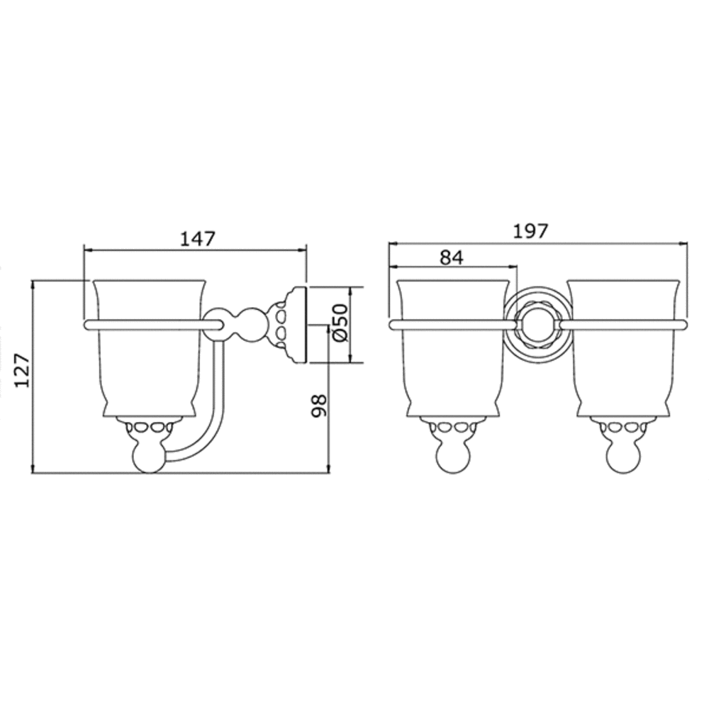 Perrin & Rowe Victorian PR Victorian Doppel-Porzellanbecher mit Wandhalterung