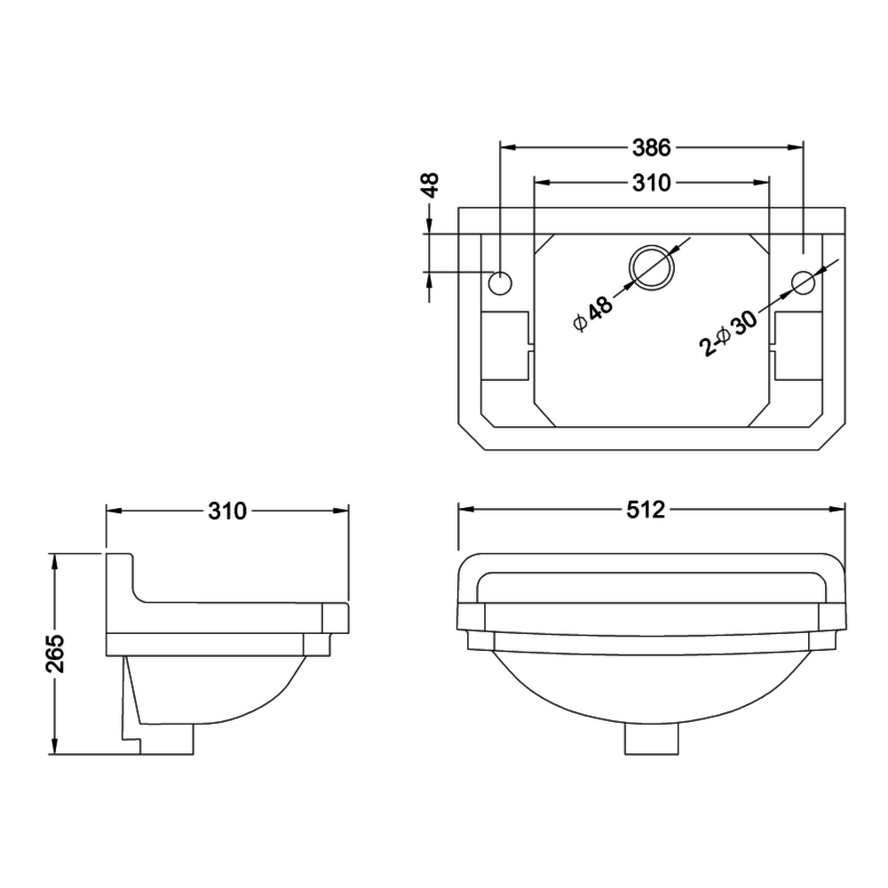 BB Edwardian Bespoke Edwardian 51cm cloakroom basin Black