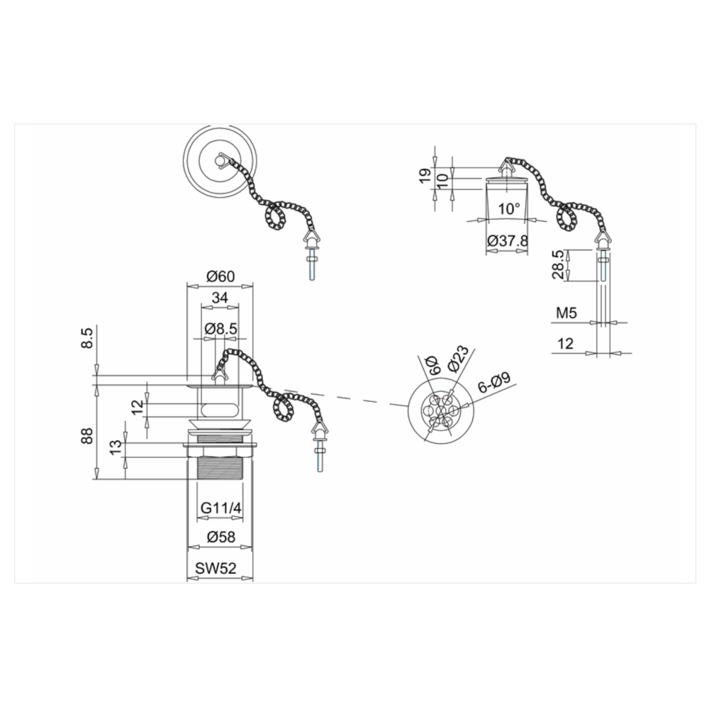 Burlington Burlington basin waste with plug and chain W1