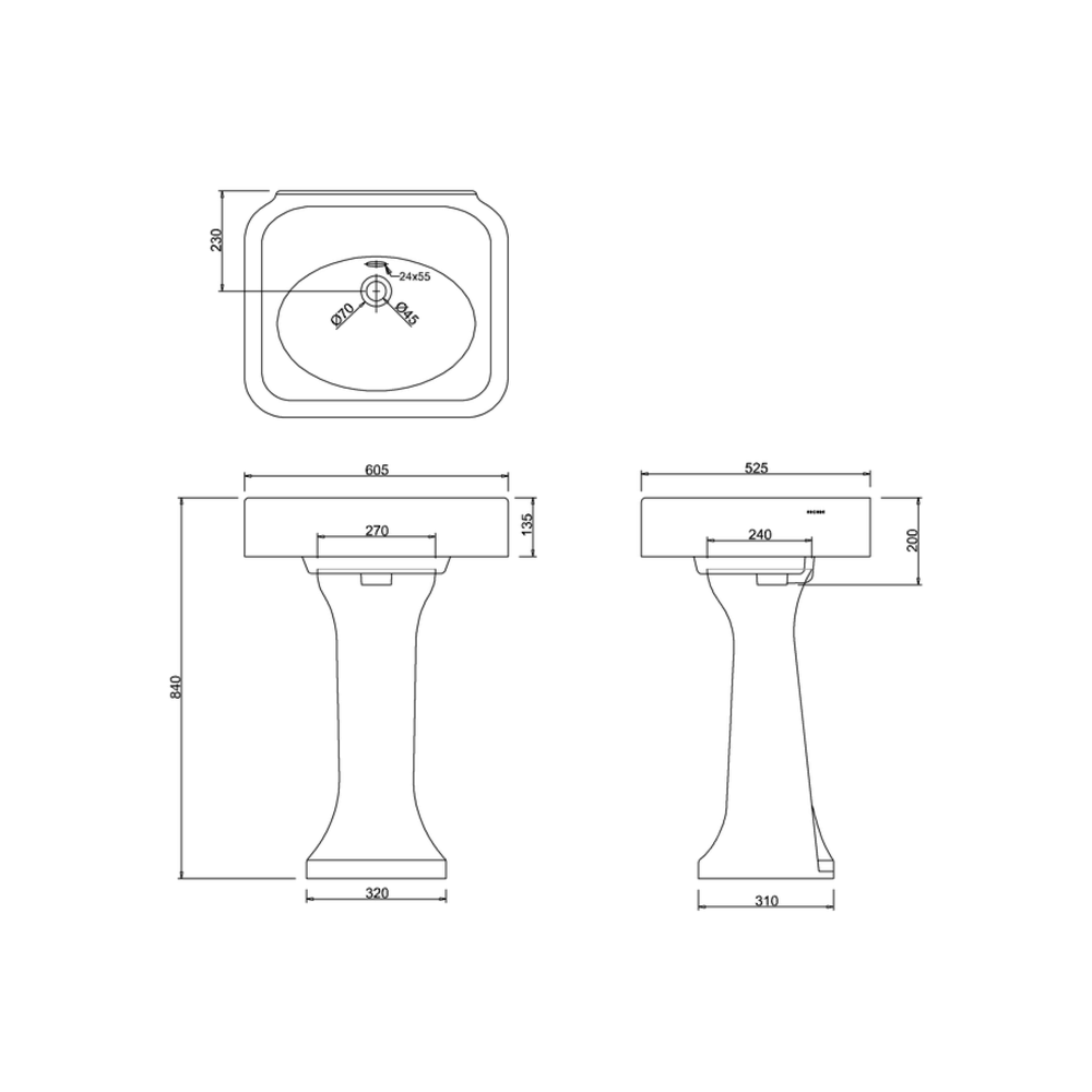 BB Arcade Arcade 600mm basin with pedestal