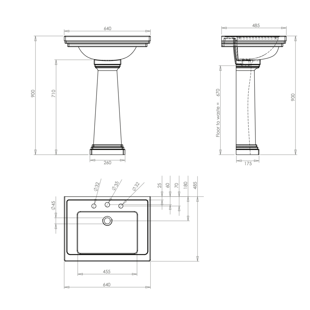 Imperial Imperial Deco 64cm basin with pedestal