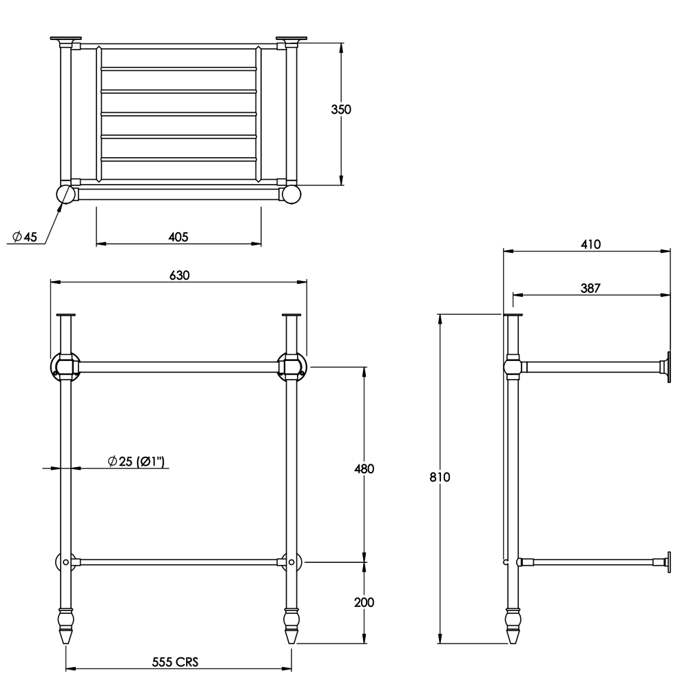 Bard & Brazier B&B Clarence basin stand with rail shelf for Charterhouse 62cm basin - CBR