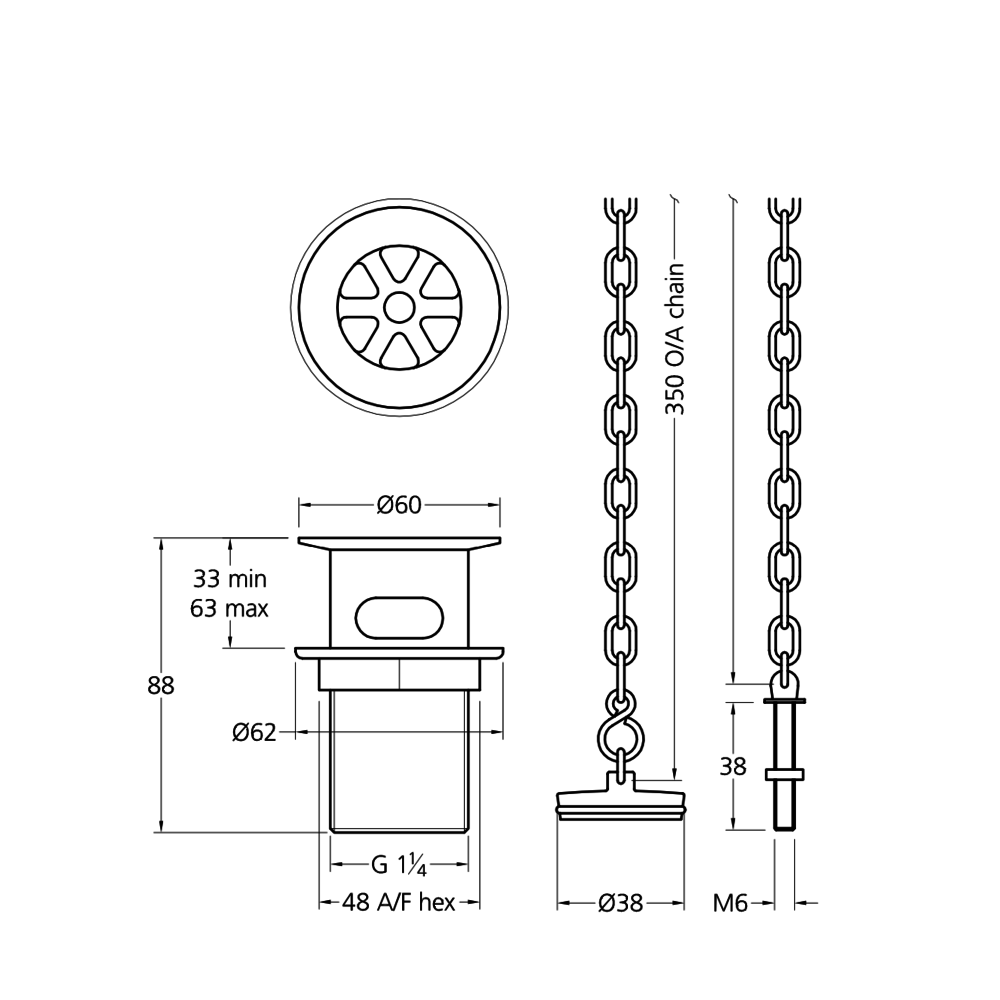 Lefroy Brooks LB basin waste with plug and chain LB-1327