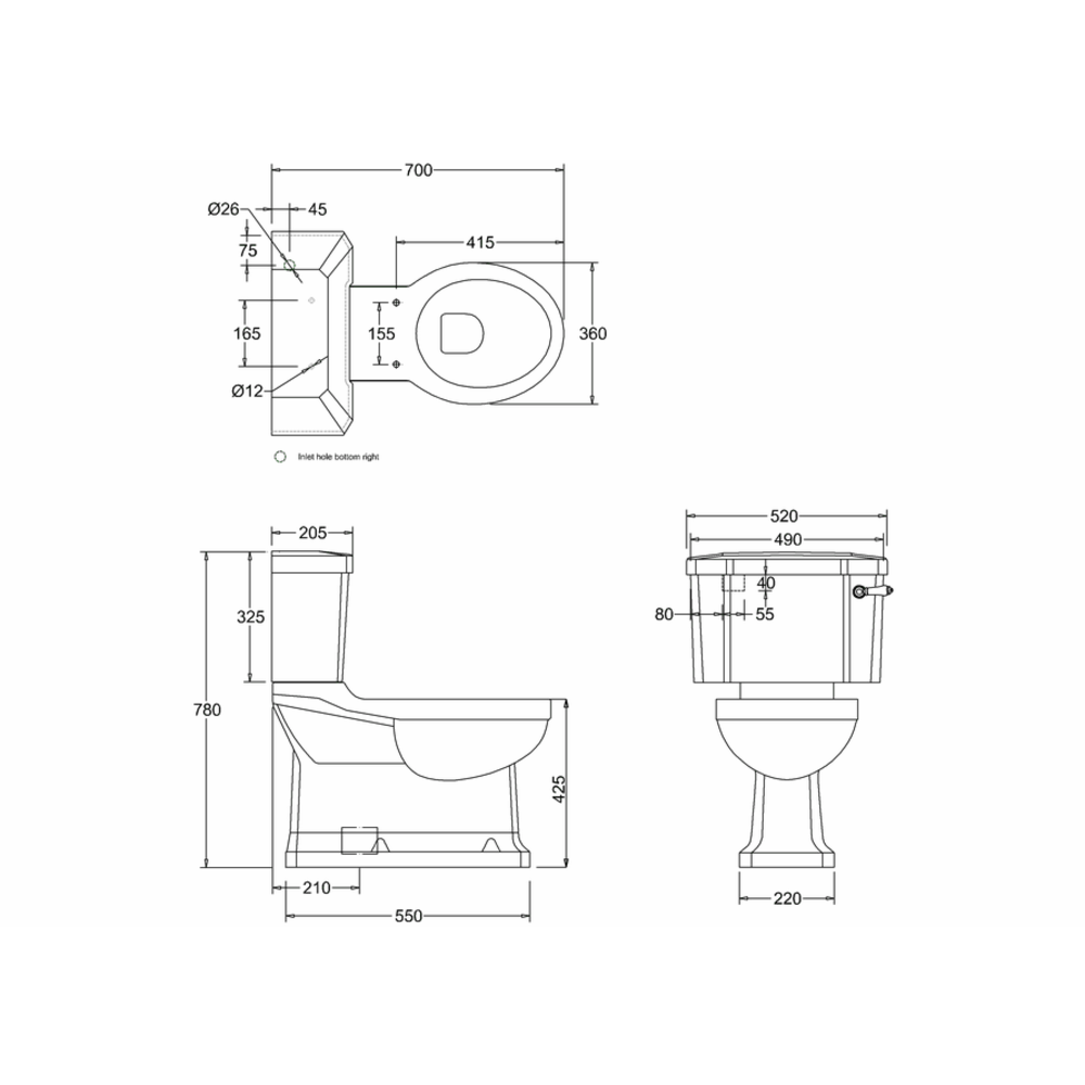 BB Edwardian Stand-WC mit Spülkasten - integrierter Bodenabgang