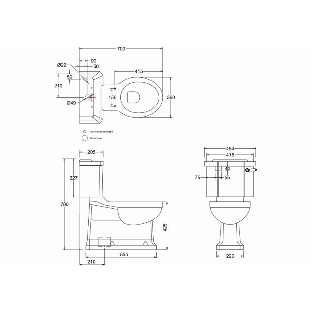 BB Edwardian Close coupled toilet with cistern - s-trap