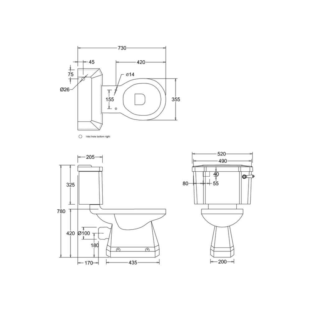 BB Edwardian Close coupled toilet with cistern - p-trap