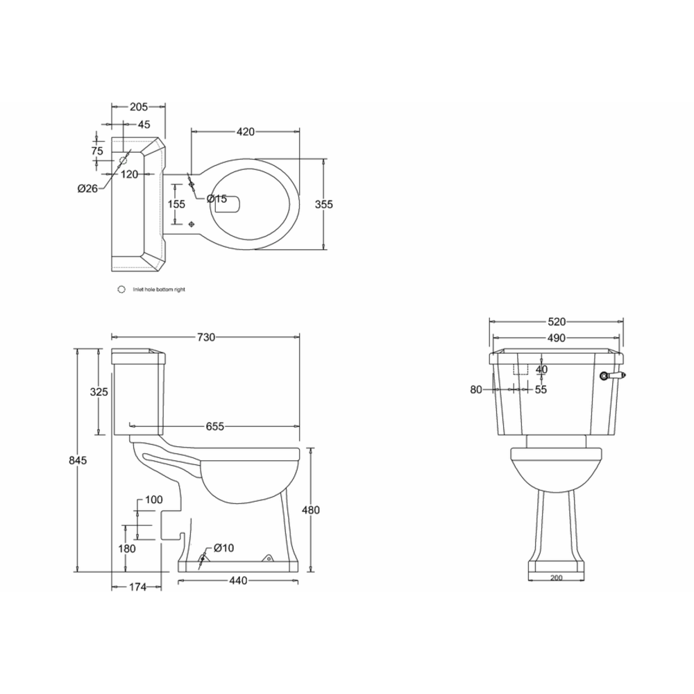 BB Edwardian Stand-WC mit Spülkasten - Wandabgang