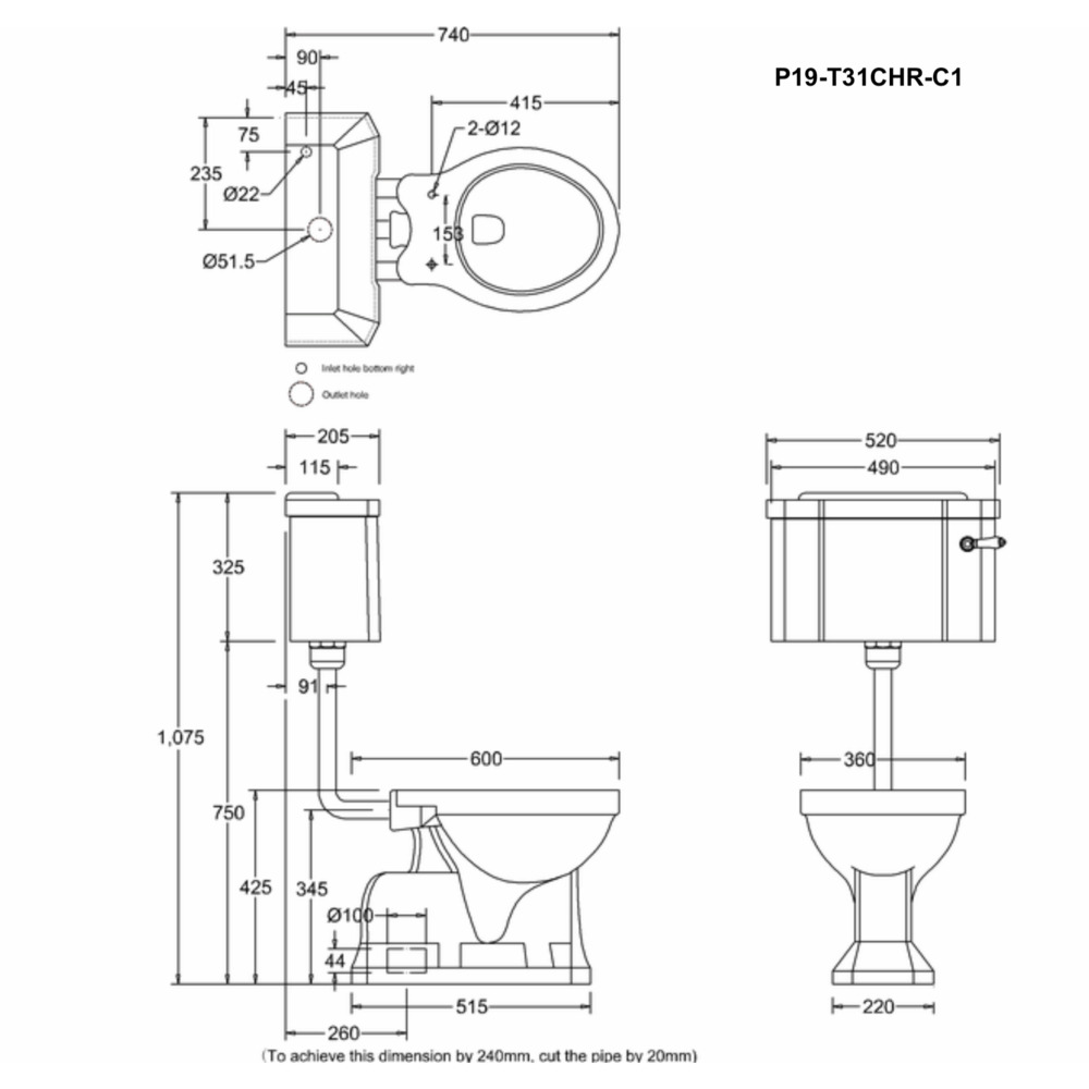 BB Edwardian Low Level toilet with porcelain cistern, S-trap