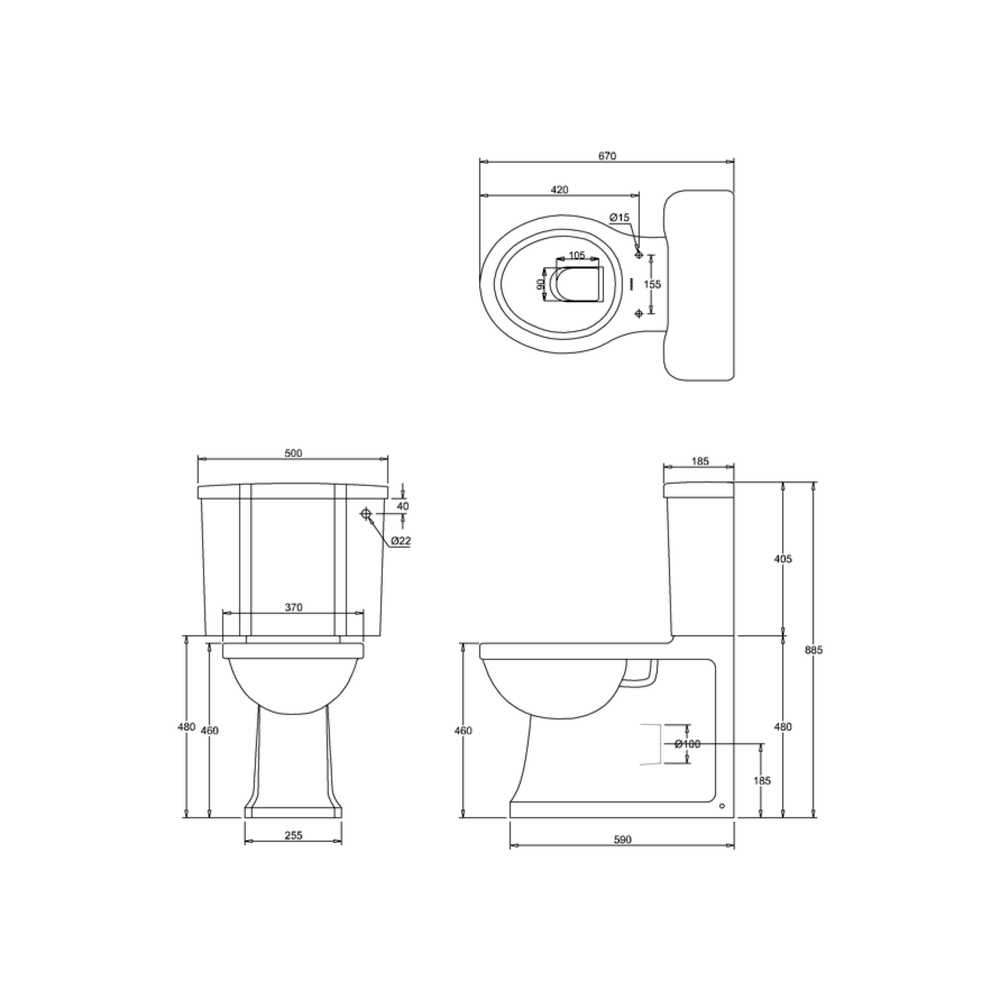 BB Arcade Stand-WC mit Spülkasten, Hebelgriff Metall