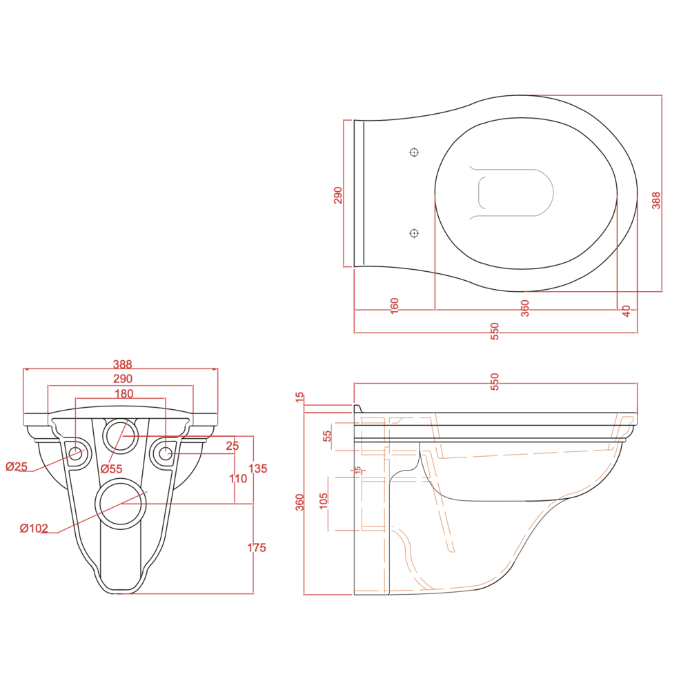 Imperial Deco Wandhängende Toilette - Keramik schwarz