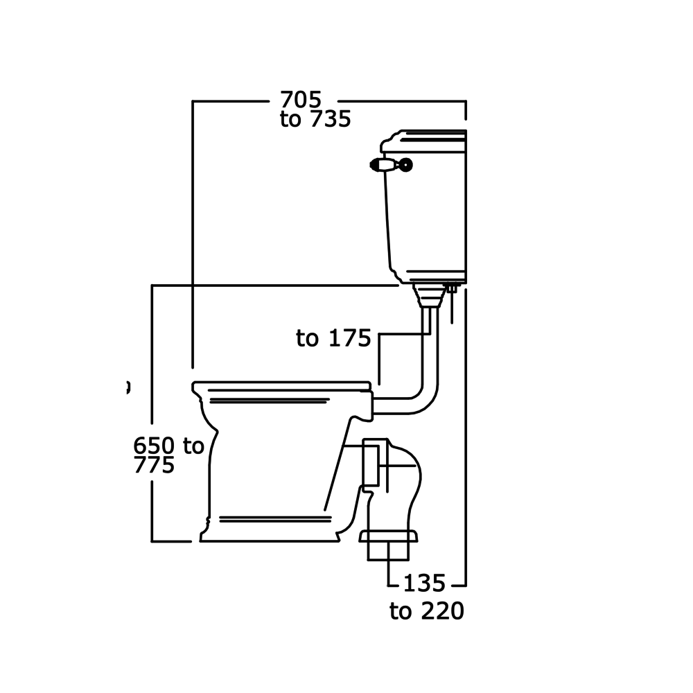 Perrin & Rowe Victorian Victorian Halfhoog toilet (PK) met porseleinen reservoir