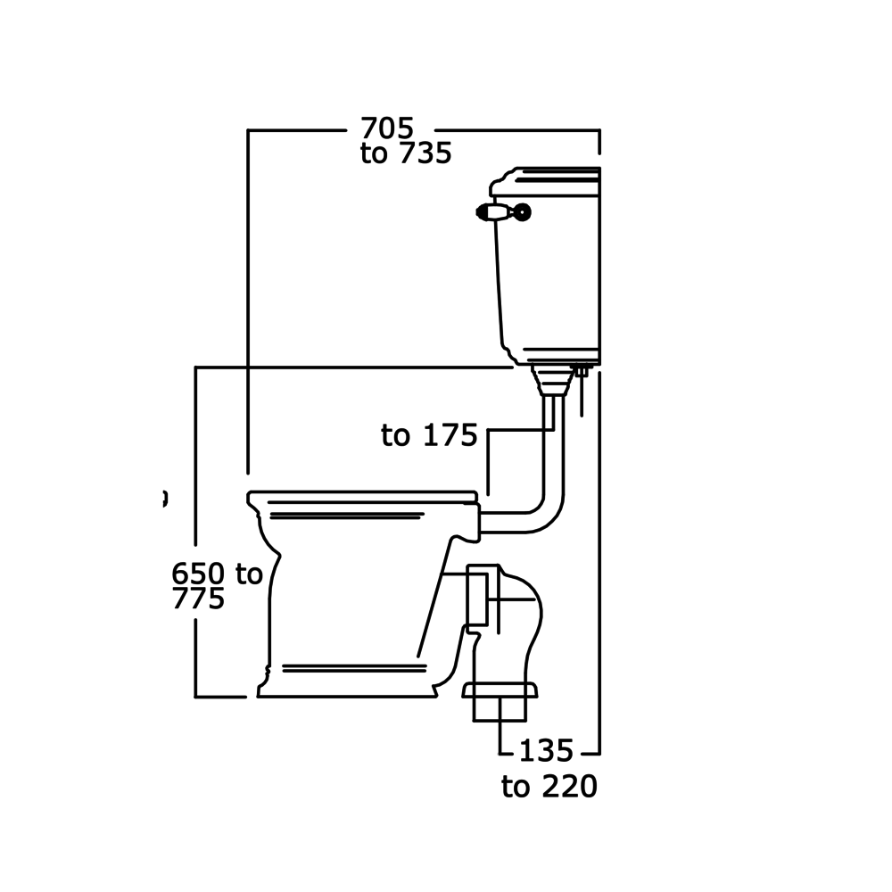 Perrin & Rowe Victorian Victorian WC-Kombination PK mit Spülkasten aus Keramik tiefhängend