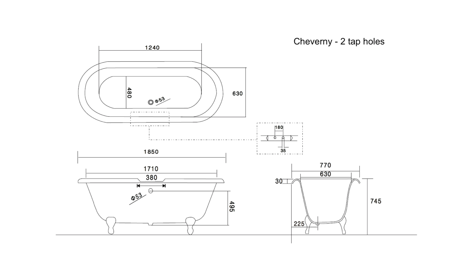 Freestanding cast iron bath with feet Cheverny 1850 TheClassicHouse