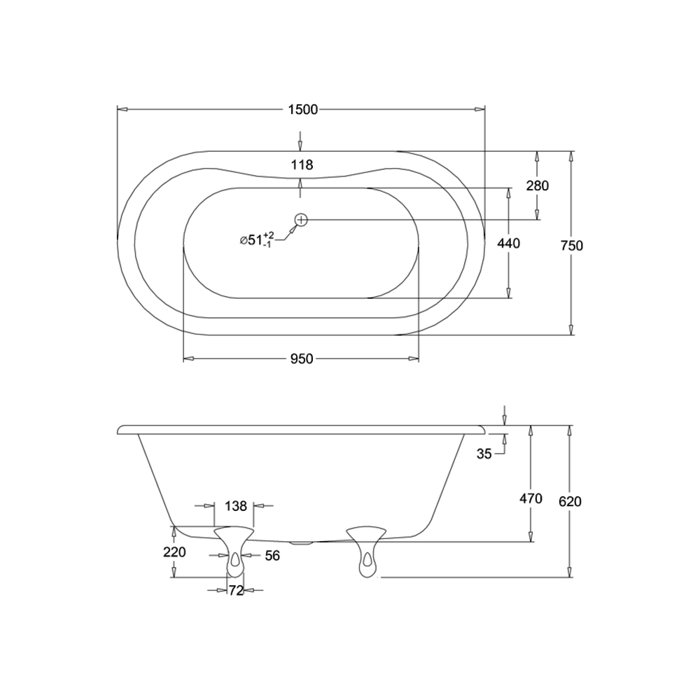 Burlington Freestanding bath Windsor 1500