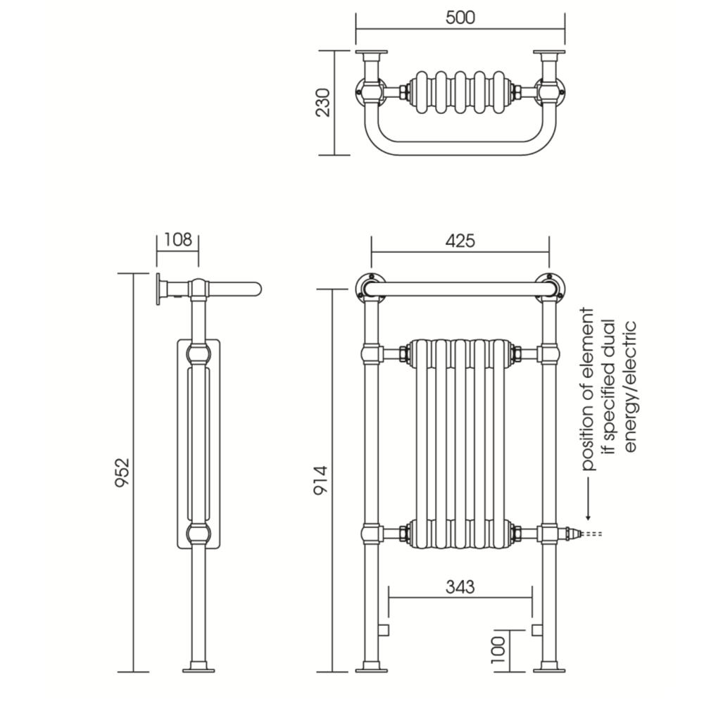 Imperial IMP Klassieke handdoekradiator met witte leden Malmo 5 bar