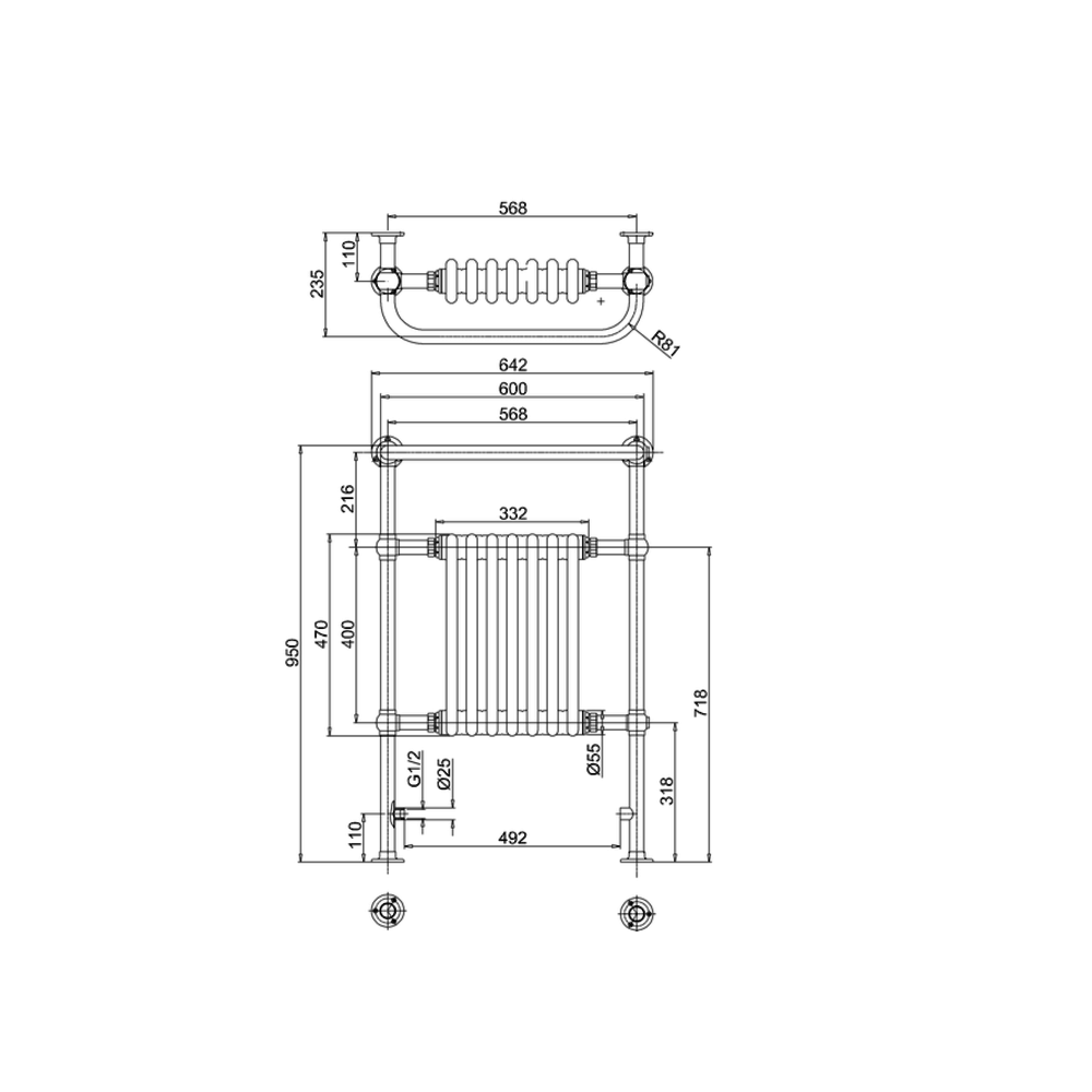 Burlington Klassischer Handtuchwärmer mit integriertem Radiator  weiss - Trafalgar R1