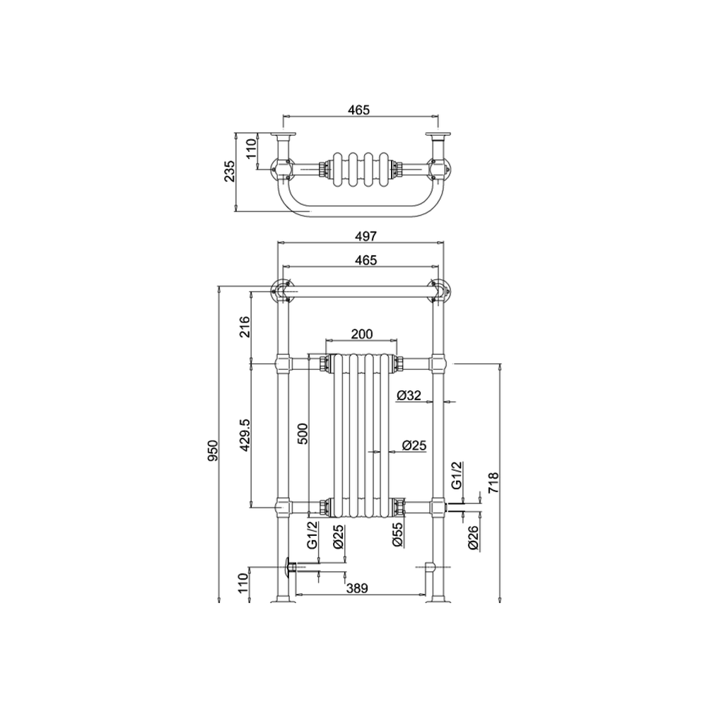 Burlington Klassischer Handtuchwärmer mit integriertem Radiator  weiss - Bloomsbury R2