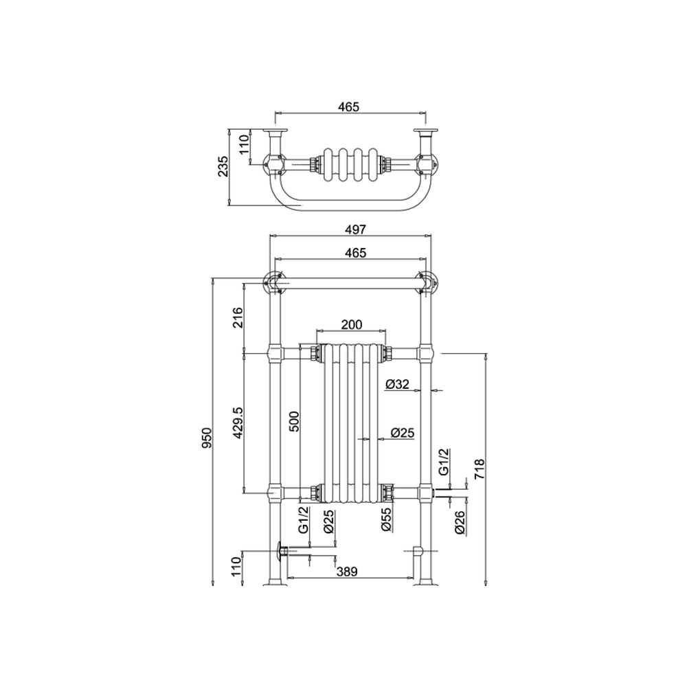 Burlington Traditional towel rail with white column inset Bloomsbury R2