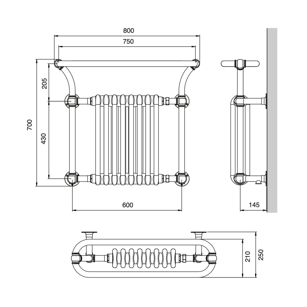 Bard & Brazier B&B Klassischer Handtuchwärmer mit integriertem Radiator  weiss - Florian FLW70/80R