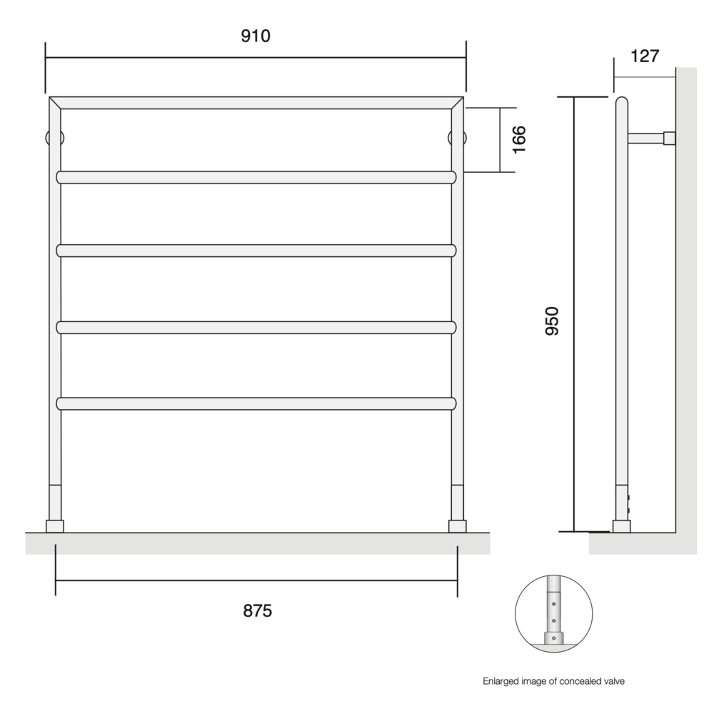 Bard & Brazier B&B Modern design towel rail D-Rail DRF95/90 - 305W